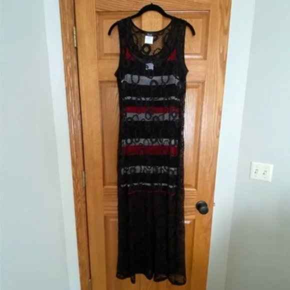 Bali Striped Dress with Mesh Overlay - Picture 2 of 6